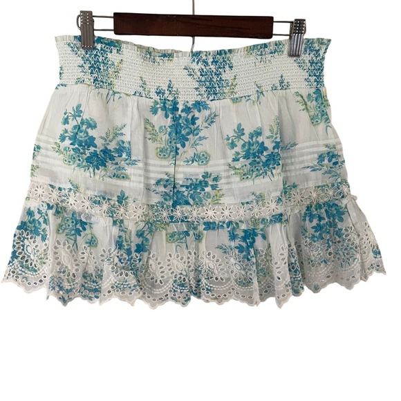 LoveShackFancy Jimena Skirt Magic Turquoise Floral Eyelet Ruffle Mini XL New - Picture 5 of 10
